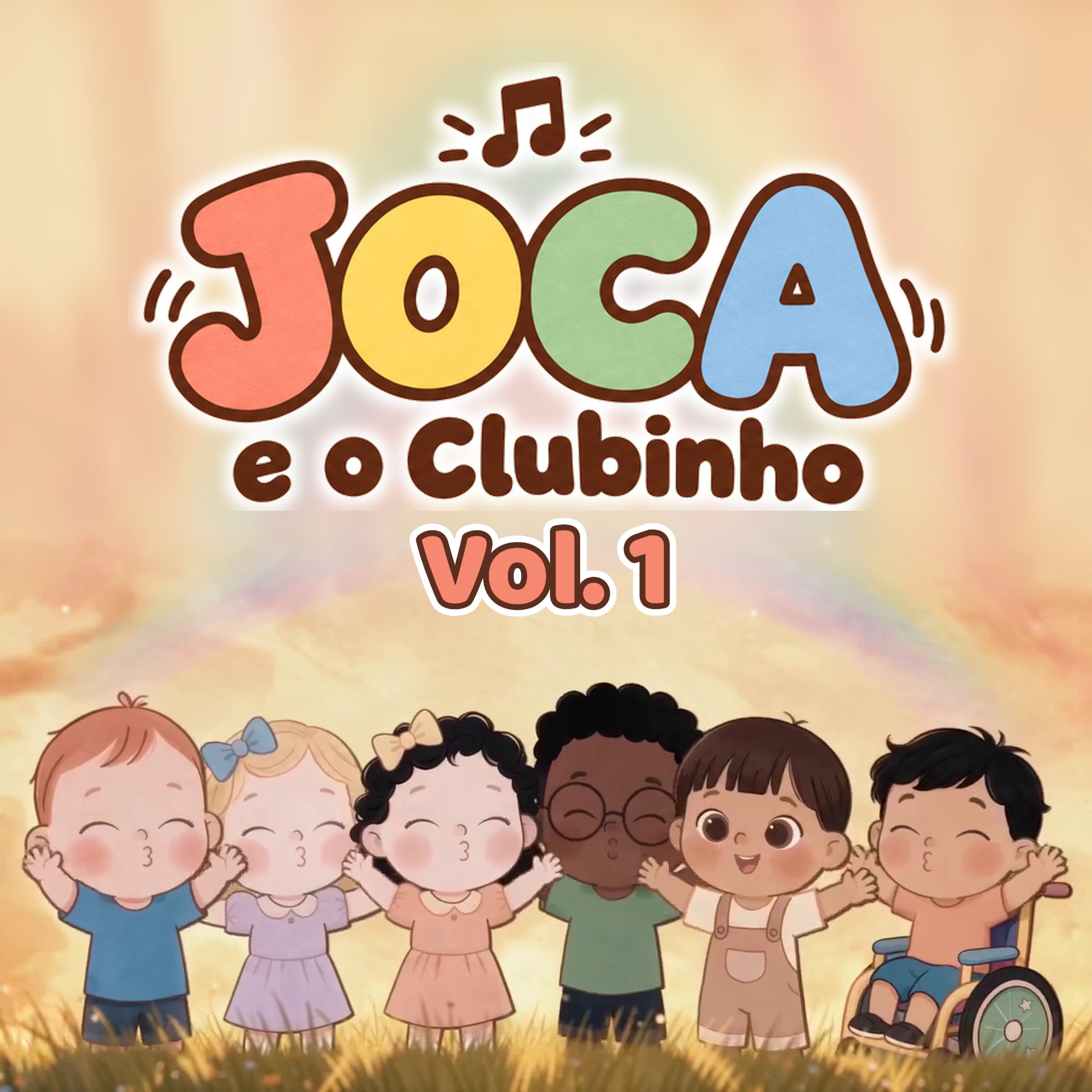 Capa do álbum Joca e o Clubinho, Vol. 1, com o Joca e a turma do Clubinho ilustrados em cores suaves